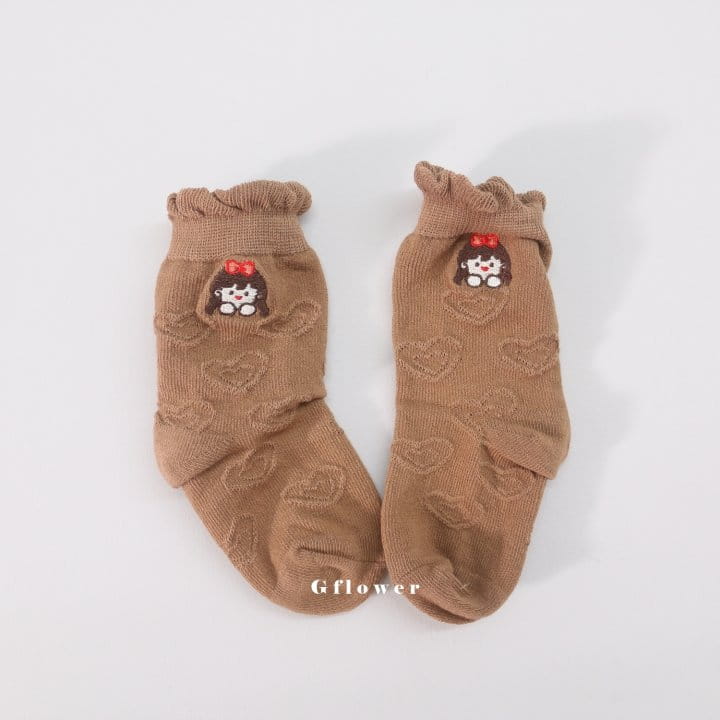 G Flower - Korean Children Fashion - #kidsstore - Brown Embroidery Socks Set - 7