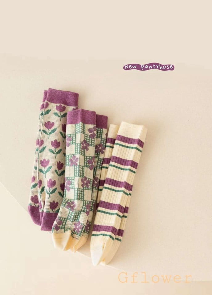 G Flower - Korean Children Fashion - #littlefashionista - Purple Flower Knee Socks