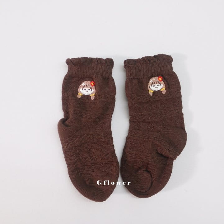 G Flower - Korean Children Fashion - #littlefashionista - Brown Embroidery Socks Set - 10