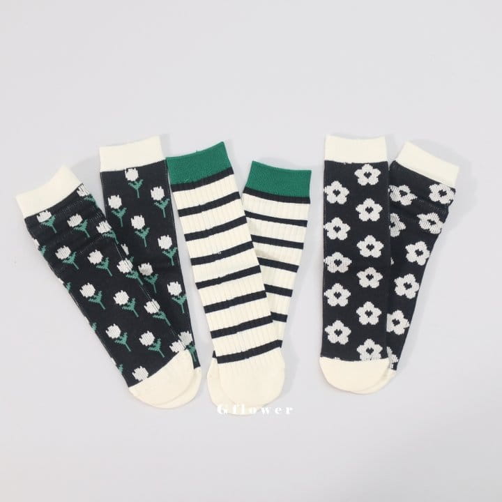 G Flower - Korean Children Fashion - #magicofchildhood - Black Flower Knee Socks - 3