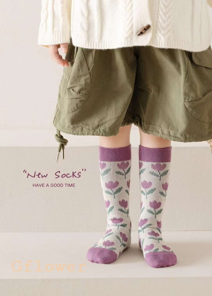 G Flower - Korean Children Fashion - #magicofchildhood - Purple Flower Knee Socks - 2