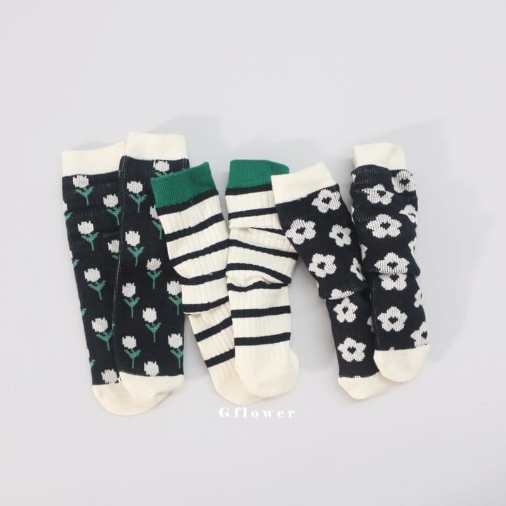 G Flower - Korean Children Fashion - #prettylittlegirls - Black Flower Knee Socks - 5