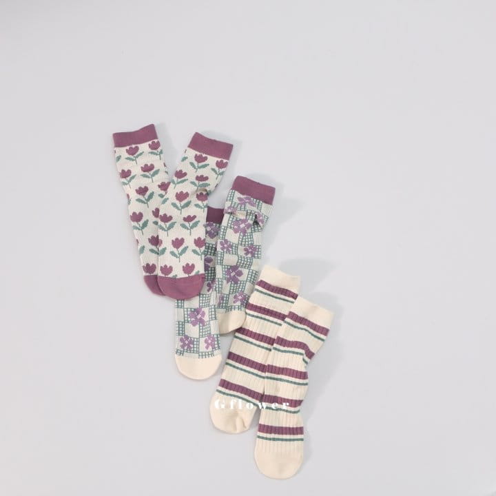 G Flower - Korean Children Fashion - #stylishchildhood - Purple Flower Knee Socks - 7