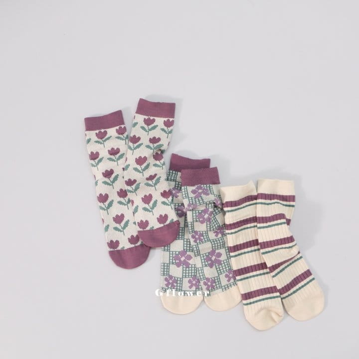 G Flower - Korean Children Fashion - #todddlerfashion - Purple Flower Knee Socks - 5