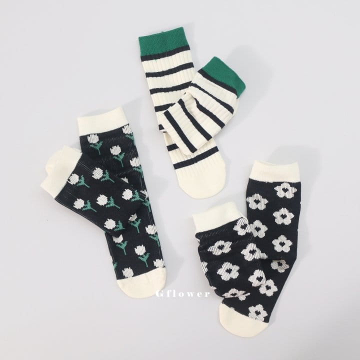 G Flower - Korean Children Fashion - #toddlerclothing - Black Flower Knee Socks - 7