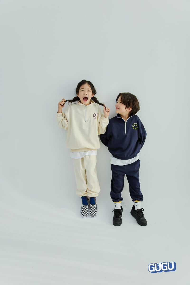 Gugu Kids - Korean Children Fashion - #childofig - Half Zip-up Open Smile Top Bottom Set