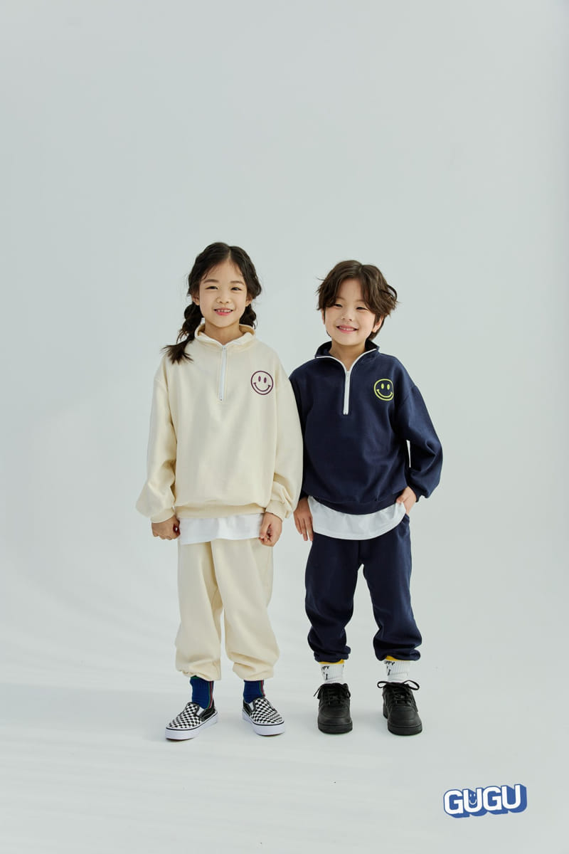 Gugu Kids - Korean Children Fashion - #designkidswear - Half Zip-up Open Smile Top Bottom Set - 3