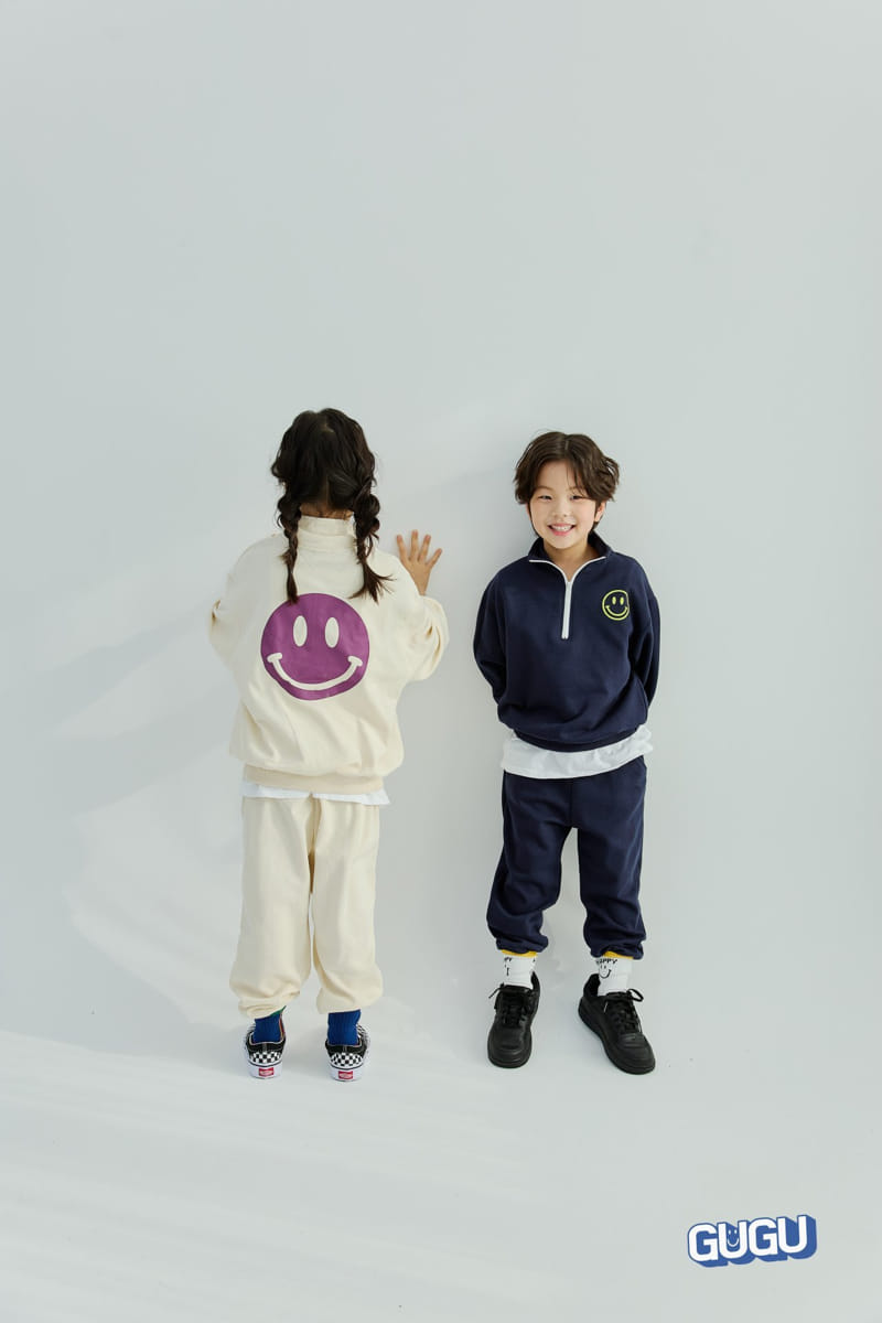 Gugu Kids - Korean Children Fashion - #designkidswear - Half Zip-up Open Smile Top Bottom Set - 4