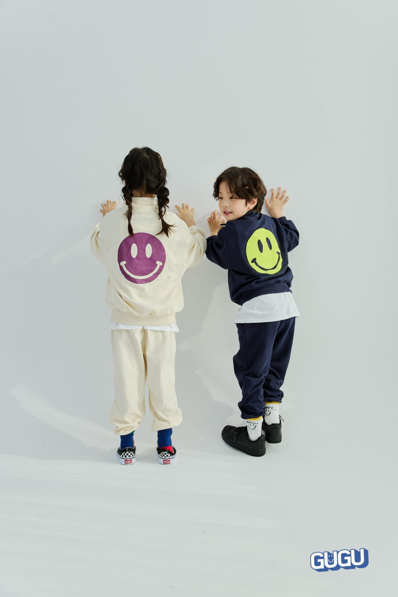 Gugu Kids - Korean Children Fashion - #fashionkids - Half Zip-up Open Smile Top Bottom Set - 5