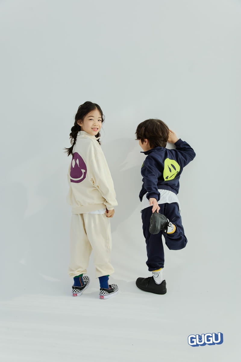 Gugu Kids - Korean Children Fashion - #minifashionista - Half Zip-up Open Smile Top Bottom Set - 12