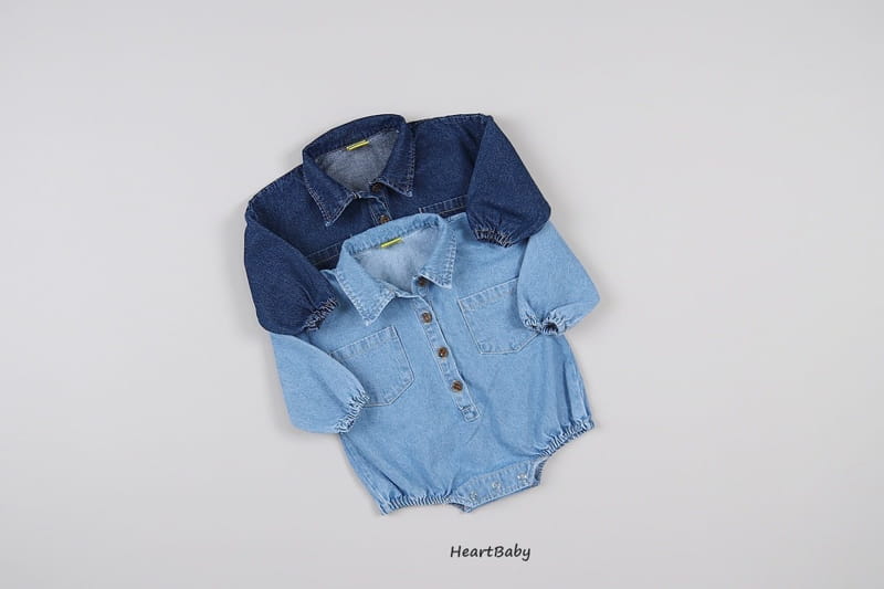 Heart Baby - Korean Baby Fashion - #babyclothing - Pocket Denim Bodysuit