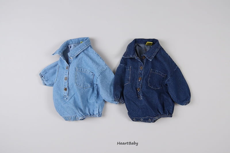 Heart Baby - Korean Baby Fashion - #babyfever - Pocket Denim Bodysuit - 4