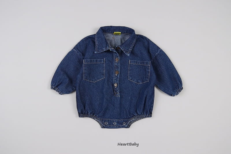 Heart Baby - Korean Baby Fashion - #babyootd - Pocket Denim Bodysuit - 7