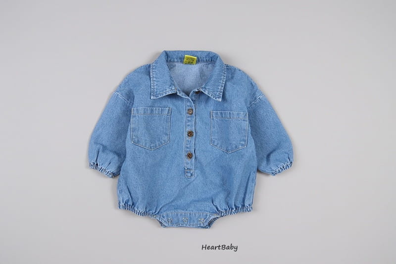 Heart Baby - Korean Baby Fashion - #babywear - Pocket Denim Bodysuit - 10