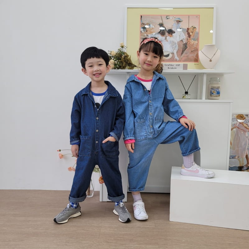 Heart Baby - Korean Children Fashion - #childrensboutique - Denim Pocket Jumpsuit