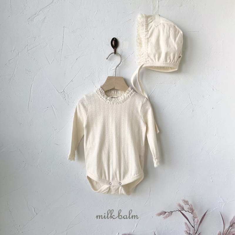 Milk Balm - Korean Baby Fashion - #babyoutfit - Loady Eyelet Bodysuit with Bonnet - 2