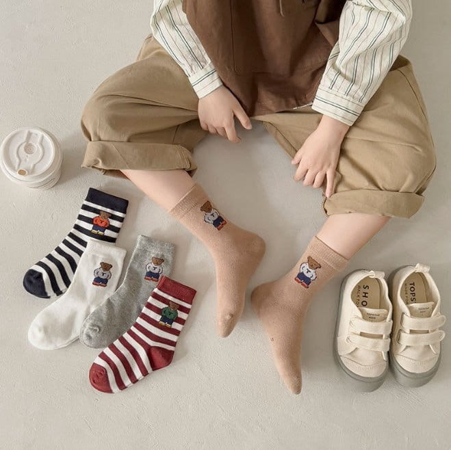 Miso - Korean Children Fashion - #littlefashionista - Bear Stripes Socks