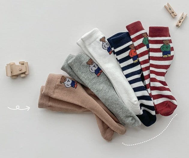 Miso - Korean Children Fashion - #magicofchildhood - Bear Stripes Socks - 2