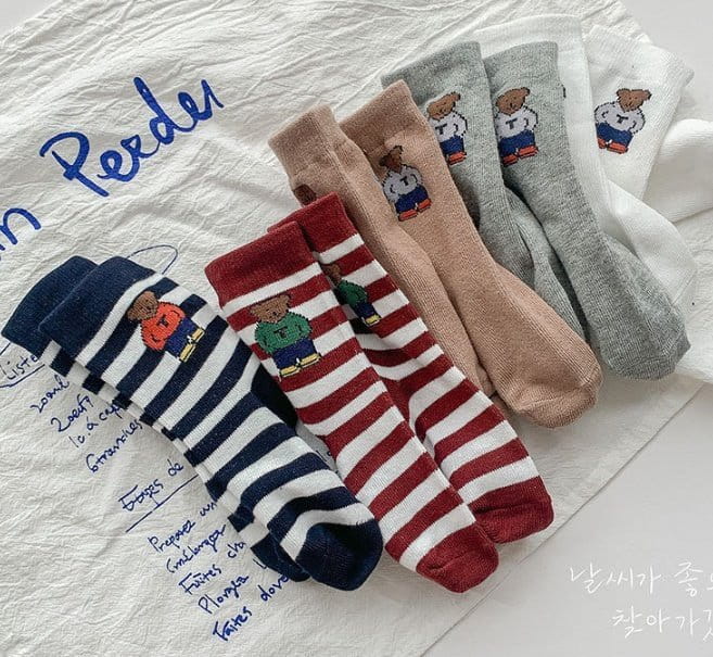 Miso - Korean Children Fashion - #todddlerfashion - Bear Stripes Socks - 5