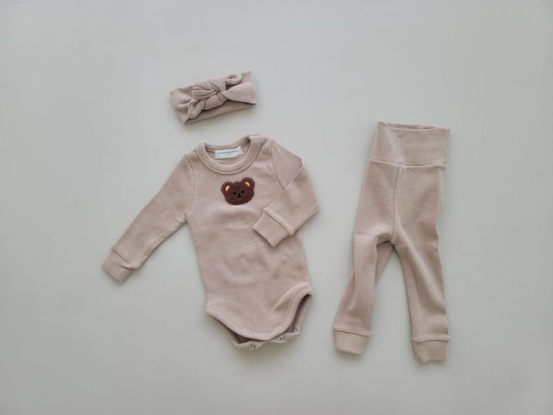 Moran - Korean Baby Fashion - #babyboutiqueclothing - Arce Bear Bodysuit Leggings Hairband Set - 5