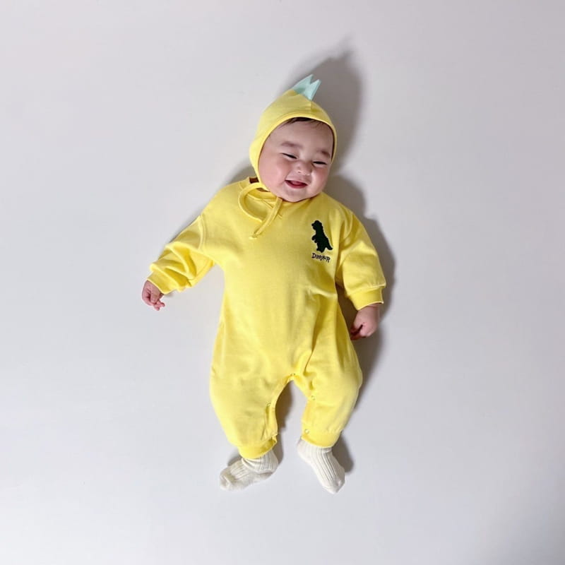 Moran - Korean Baby Fashion - #babyfever - Dino Bodysuit with Bonnet - 2