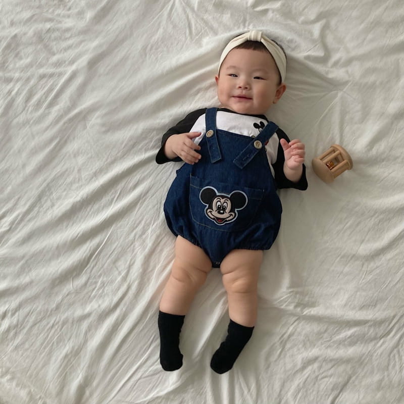 Moran - Korean Baby Fashion - #babyfever - M Denim Dungarees Bodysuit - 4