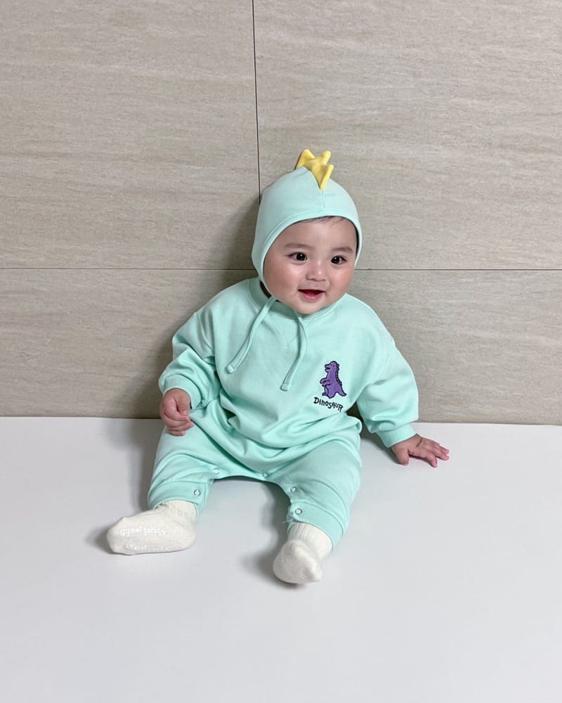 Moran - Korean Baby Fashion - #babyoutfit - Dino Bodysuit with Bonnet - 8