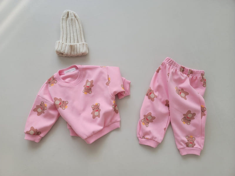 Moran - Korean Children Fashion - #fashionkids - Crown Bear Top Bottom Set - 2