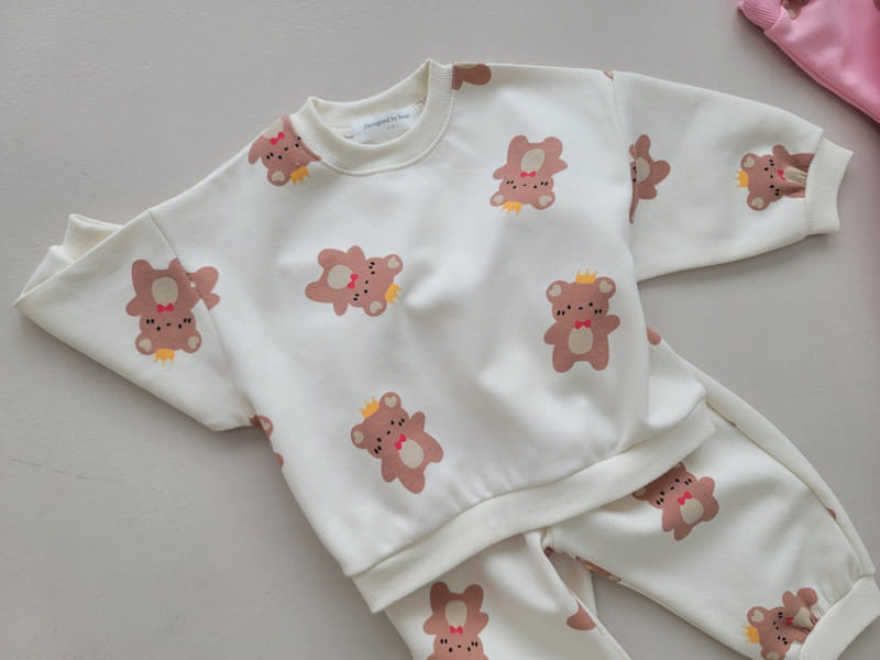 Moran - Korean Children Fashion - #kidsshorts - Crown Bear Top Bottom Set - 4