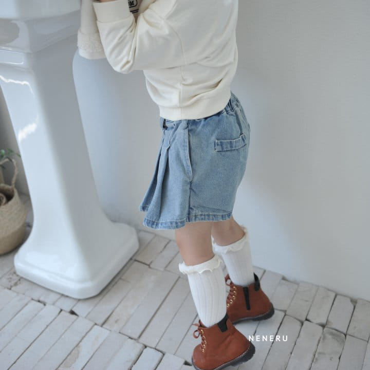 Neneru - Korean Children Fashion - #fashionkids - Denim Wrinkle Skirt Pants - 8