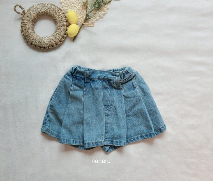 Neneru - Korean Children Fashion - #kidsshorts - Denim Wrinkle Skirt Pants - 9