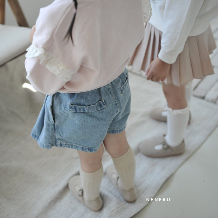 Neneru - Korean Children Fashion - #stylishchildhood - Denim Wrinkle Skirt Pants - 3