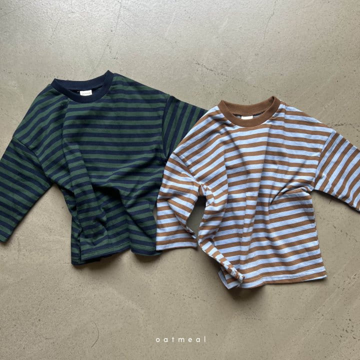 Oatmeal - Korean Children Fashion - #fashionkids - Frol Stripes Round Tee