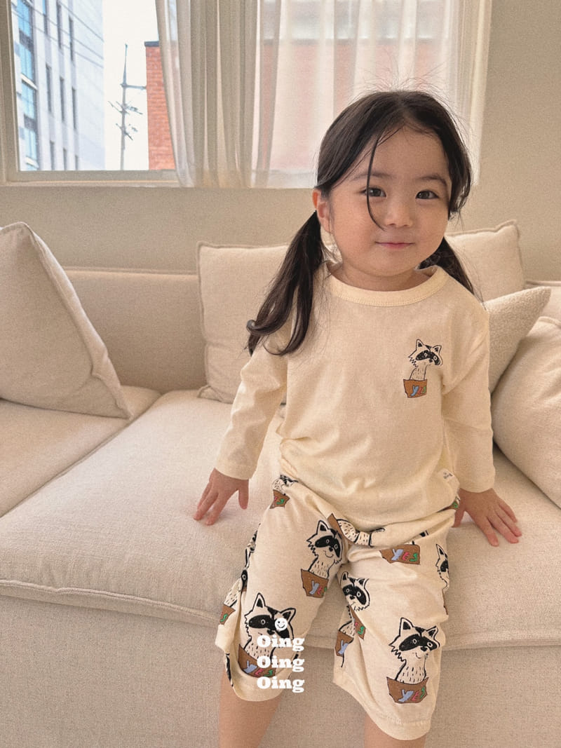 Oing - Korean Children Fashion - #todddlerfashion - Racoon Top Bottom Set - 5