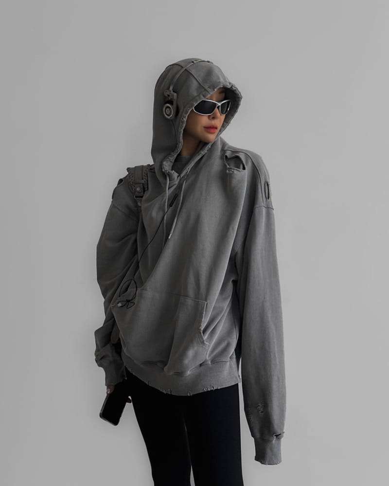 Paper Moon - Korean Women Fashion - #momslook - oversized pigment cutted detail hoodie