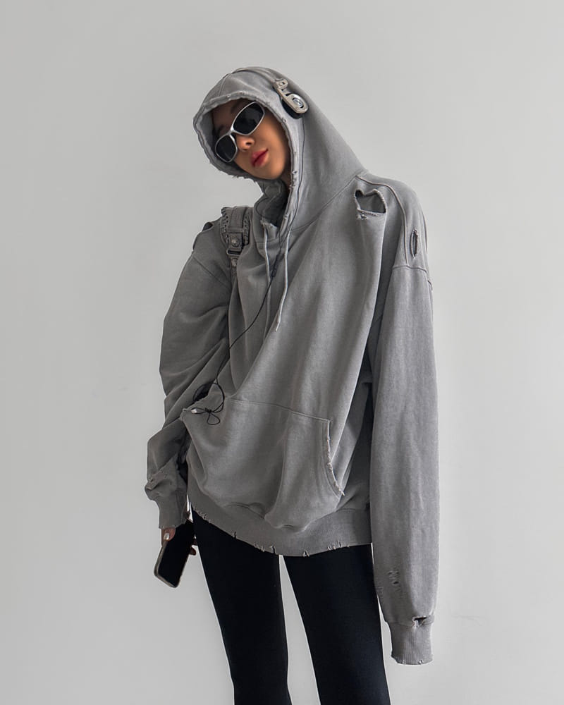 Paper Moon - Korean Women Fashion - #momslook - oversized pigment cutted detail hoodie - 3