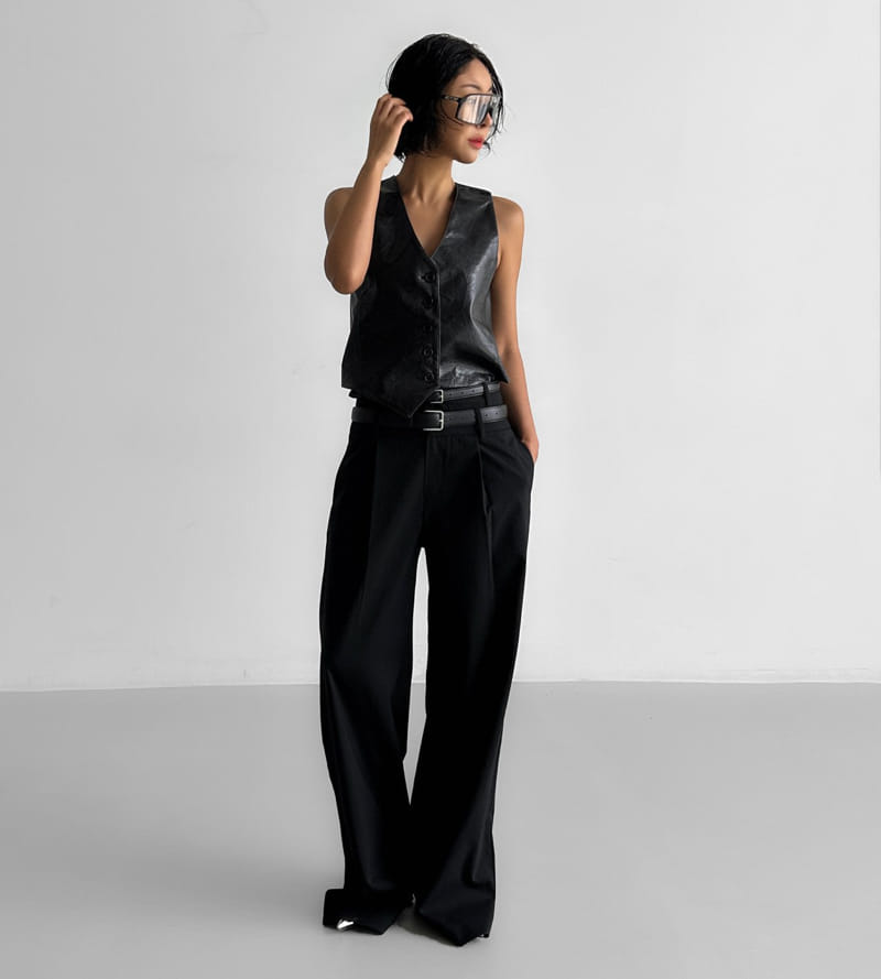 Paper Moon - Korean Women Fashion - #momslook - double waisted pin - tuck wide trousers