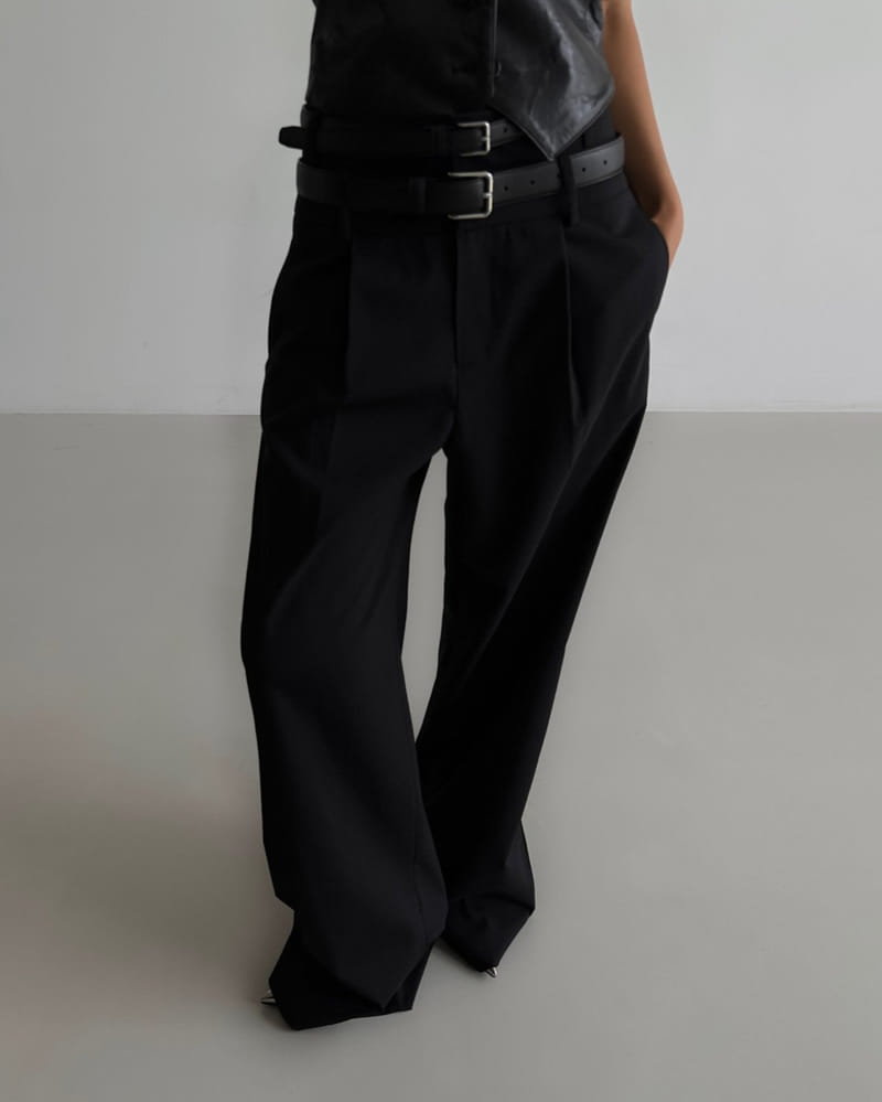 Paper Moon - Korean Women Fashion - #momslook - double waisted pin - tuck wide trousers - 3