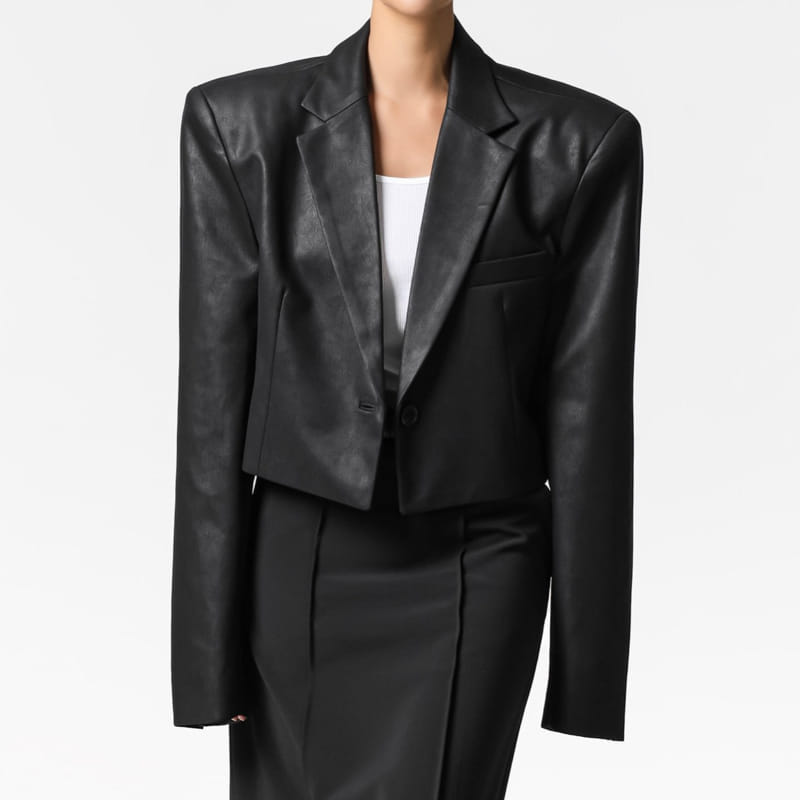 Paper Moon - Korean Women Fashion - #momslook - cropped vintage leather blazer jacket - 11