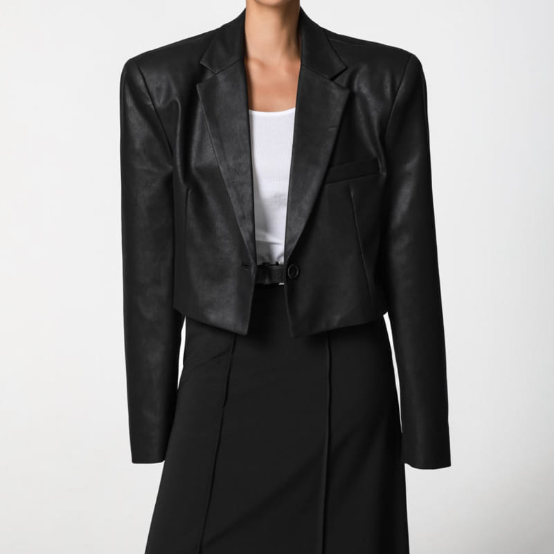 Paper Moon - Korean Women Fashion - #momslook - cropped vintage leather blazer jacket - 9