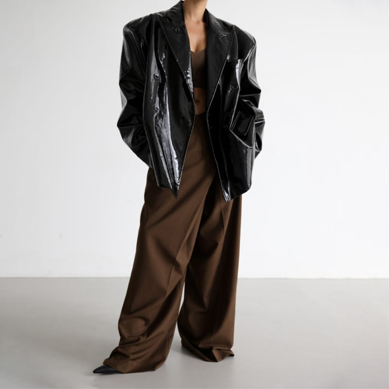 Paper Moon - Korean Women Fashion - #momslook - asymmetry pin tuck wide maxi trousers - 8