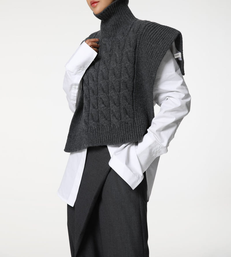 Paper Moon - Korean Women Fashion - #momslook - twisted chunky detail turtleneck knit cape top - 11