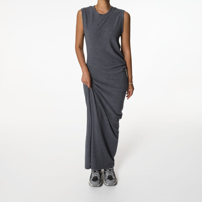 Paper Moon - Korean Women Fashion - #thelittlethings - unbalanced draped detail sleeveless maxi dress - 4