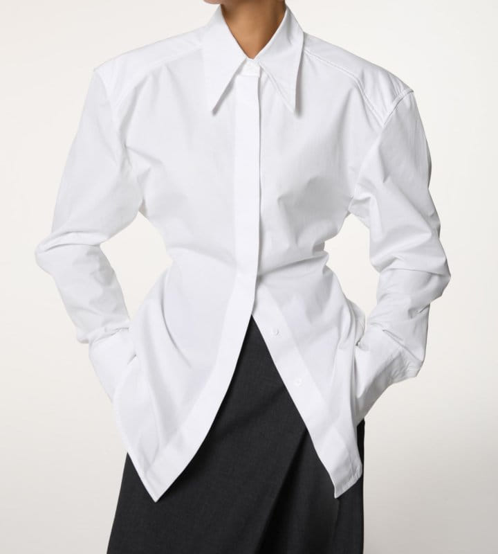 Paper Moon - Korean Women Fashion - #romanticstyle - padded shoulder button down cotton shirt - 3