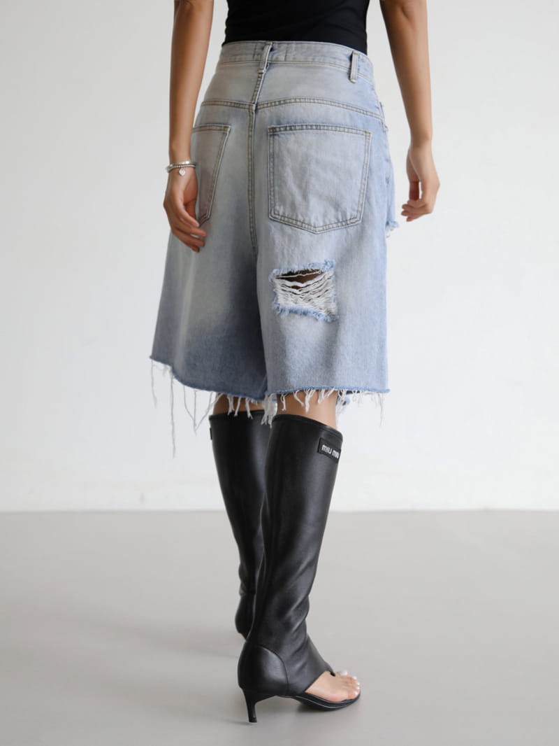 Paper Moon - Korean Women Fashion - #shopsmall - destroyed bermuda denim jeans - 8