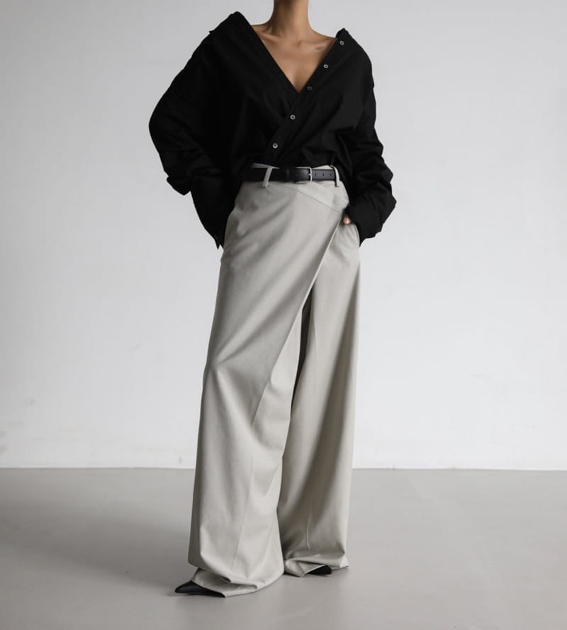 Paper Moon - Korean Women Fashion - #shopsmall - asymmetry pin tuck wide maxi trousers - 3