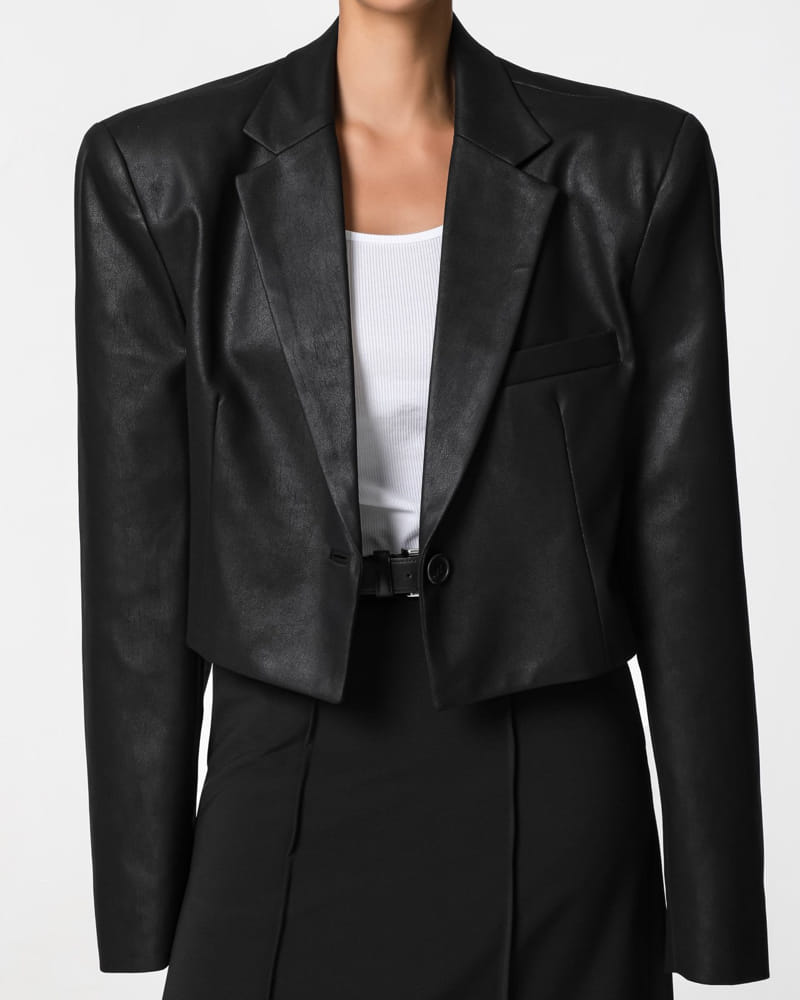 Paper Moon - Korean Women Fashion - #thelittlethings - cropped vintage leather blazer jacket - 6