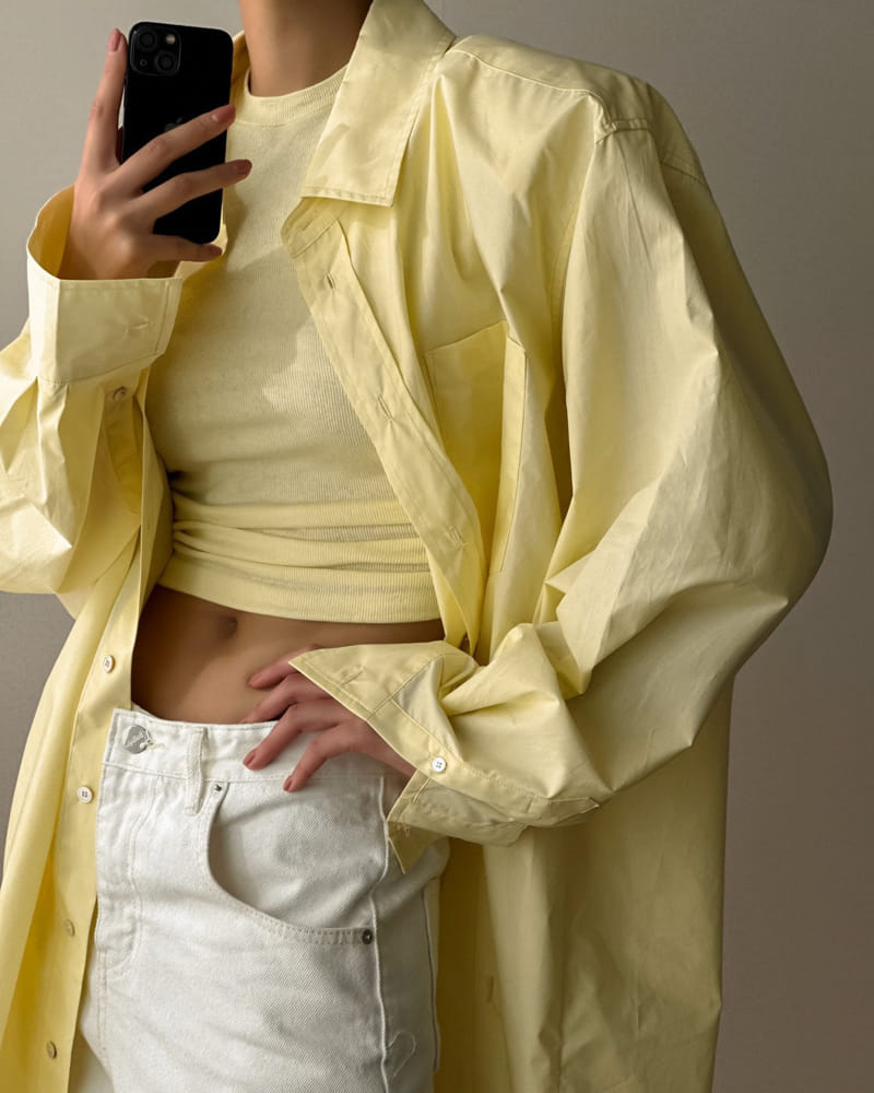 Paper Moon - Korean Women Fashion - #vintageinspired - maxi oversized padded shoulder cotton button down shirt - 6