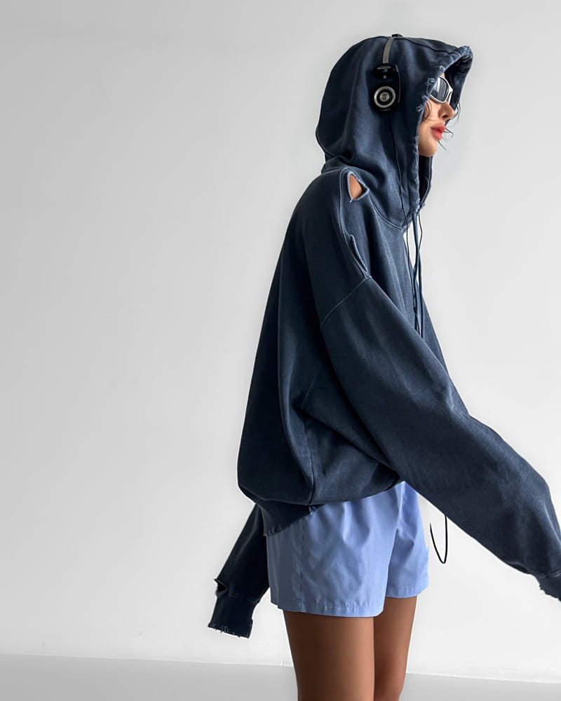 Paper Moon - Korean Women Fashion - #momslook - oversized pigment cutted detail hoodie - 4