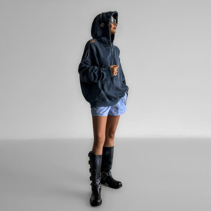 Paper Moon - Korean Women Fashion - #womensfashion - oversized pigment cutted detail hoodie - 6